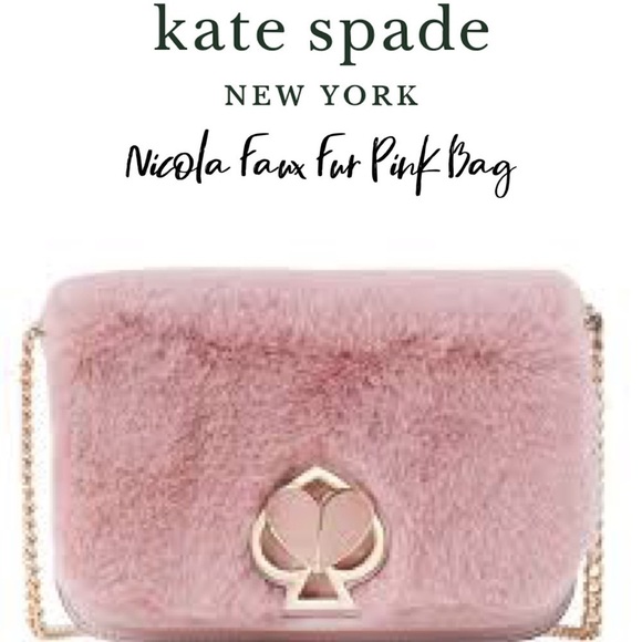 Kate Spade Nicola Faux Fur Winter Pink Twistlock Chain Wallet Barbie Barbiecore - Picture 1 of 16